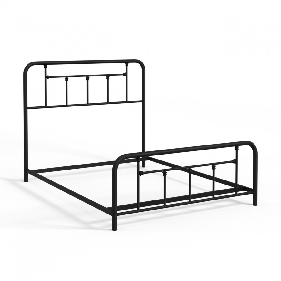 eLuxury Baldwin Metal Bed with Headboard and Footboard - King, Black