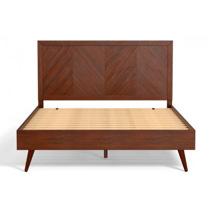 eLuxury Chevron Bed Frame with Headboard - Queen, Walnut