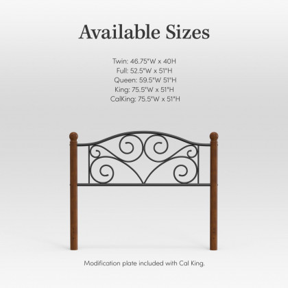 eLuxury Doral Metal and Wood Headboard - Queen