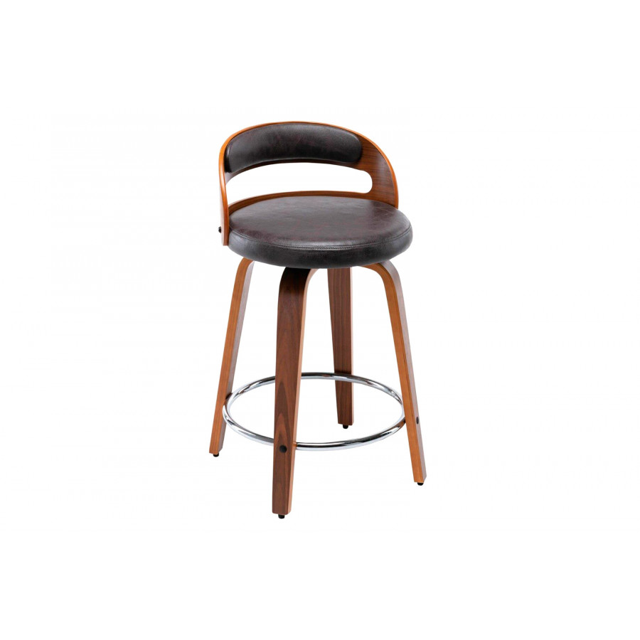 eLuxury Modern Barrel Swivel Counter Stool with Round Metal Kickplate - Black Faux Leather