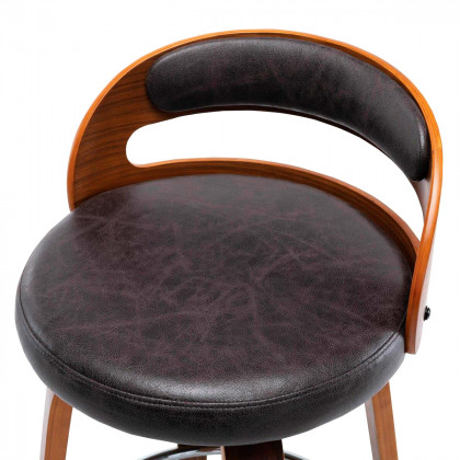 eLuxury Modern Barrel Swivel Counter Stool with Round Metal Kickplate - Black Faux Leather