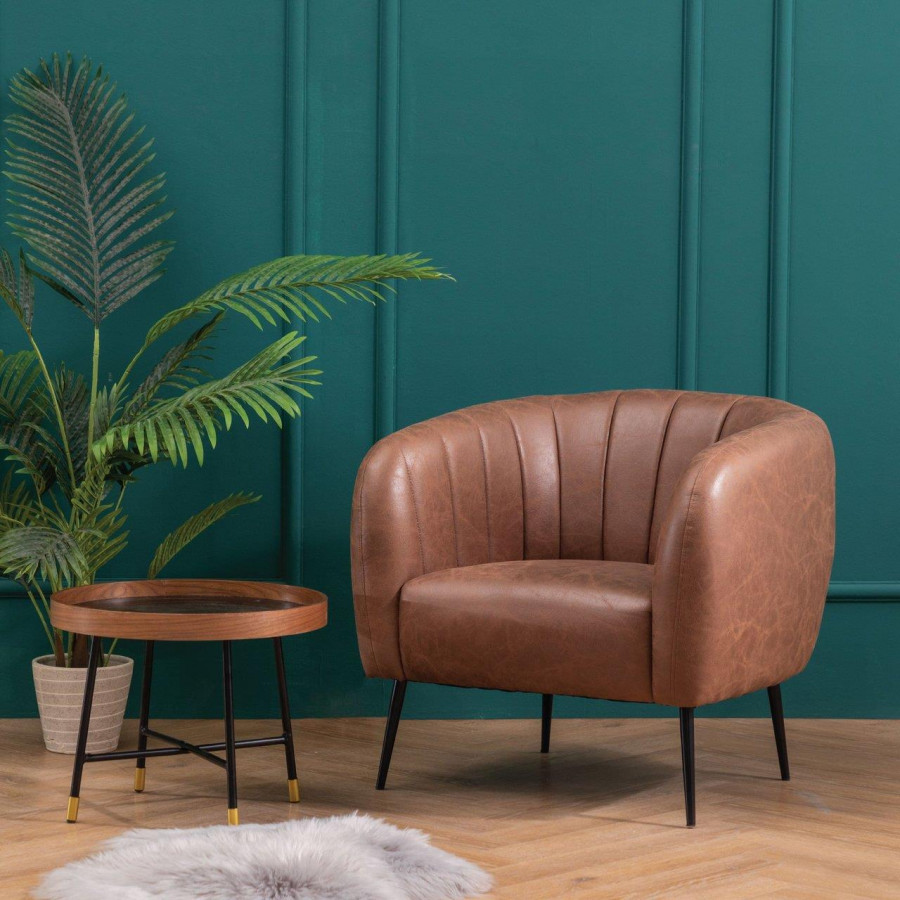eLuxury Modern Channel Accent Chair - Brown Faux Leather