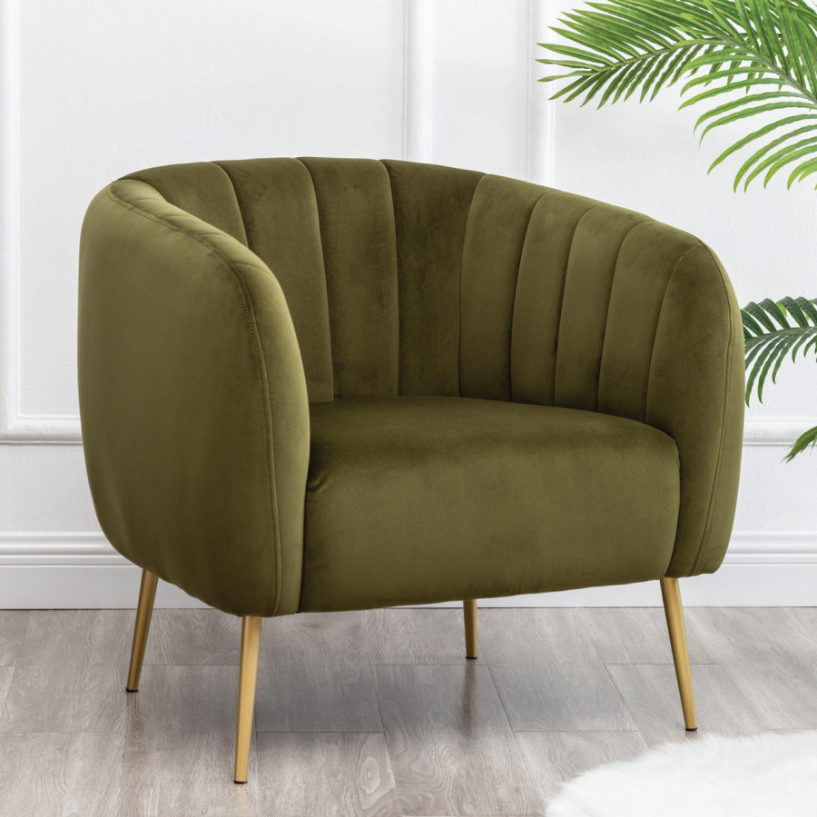 eLuxury Modern Channel Accent Chair - Green Velvet
