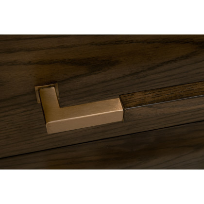 Essentials - Cambria 2-Drawer Nightstand in Dutch Brown Oak, Bianco Marble, Aged Brass