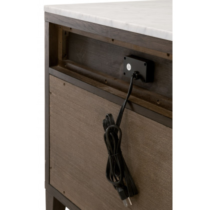 Essentials - Cambria 2-Drawer Nightstand in Dutch Brown Oak, Bianco Marble, Aged Brass