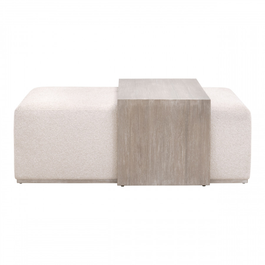 Essentials - Traditions Dovetail Upholstered Coffee Table in LiveSmart Gellar-Linen, Natural Gray Acacia