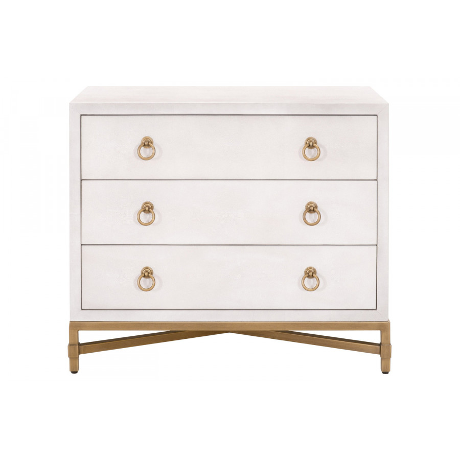 Essentials Traditions Strand Shagreen 3-Drawer Nightstand - Pearl Shagreen, Brushed Gold