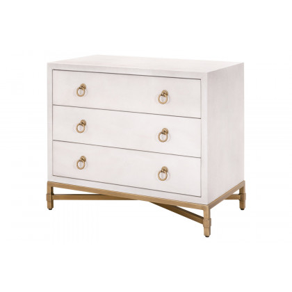 Essentials Traditions Strand Shagreen 3-Drawer Nightstand - Pearl Shagreen, Brushed Gold