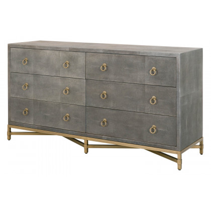 Essentials Traditions Strand Shagreen 6-Drawer Double Dresser - Gray Shagreen, Brushed Gold