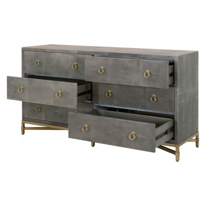 Essentials Traditions Strand Shagreen 6-Drawer Double Dresser - Gray Shagreen, Brushed Gold