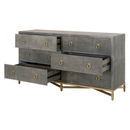 Essentials Traditions Strand Shagreen 6-Drawer Double Dresser - Gray Shagreen, Brushed Gold