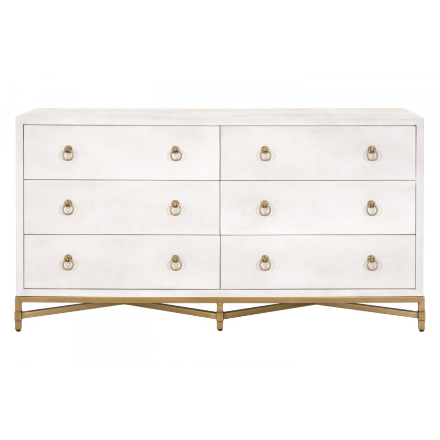 Essentials Traditions Strand Shagreen 6-Drawer Double Dresser - Pearl Shagreen, Brushed Gold
