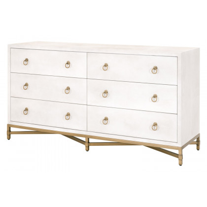 Essentials Traditions Strand Shagreen 6-Drawer Double Dresser - Pearl Shagreen, Brushed Gold