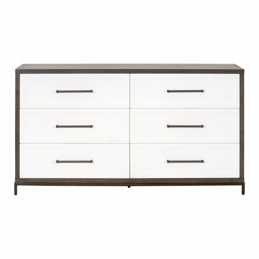 Essentials - Wrenn 6-Drawer Double Dresser in Burnished Brown Acacia, Matte White, Antique Bronze