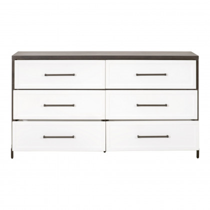 Essentials - Wrenn 6-Drawer Double Dresser in Burnished Brown Acacia, Matte White, Antique Bronze