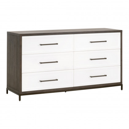 Essentials - Wrenn 6-Drawer Double Dresser in Burnished Brown Acacia, Matte White, Antique Bronze