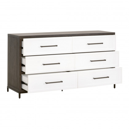 Essentials - Wrenn 6-Drawer Double Dresser in Burnished Brown Acacia, Matte White, Antique Bronze