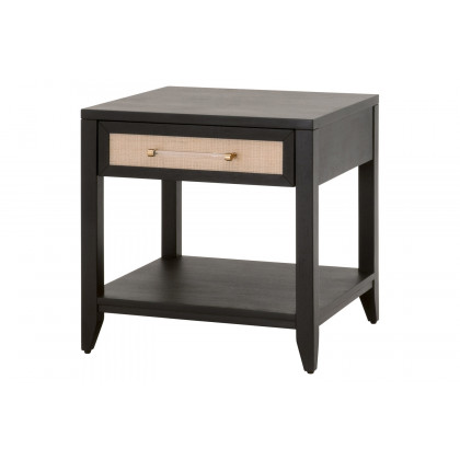 Essentials Traditions Holland 1-Drawer Side Table - Brushed Black Natural Rattan