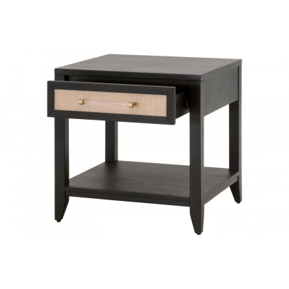 Essentials Traditions Holland 1-Drawer Side Table - Brushed Black Natural Rattan