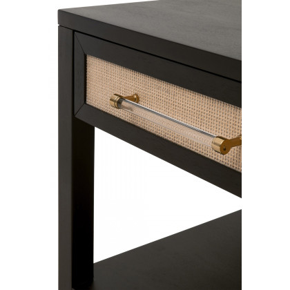Essentials Traditions Holland 1-Drawer Side Table - Brushed Black Natural Rattan