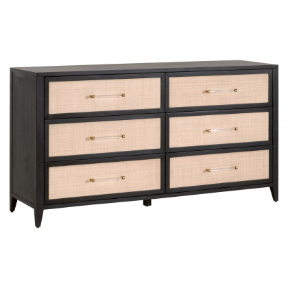 Essentials Traditions Holland 6-Drawer Double Dresser - Brushed Black Natural Rattan