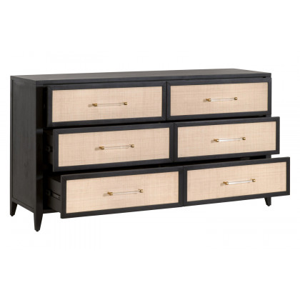 Essentials Traditions Holland 6-Drawer Double Dresser - Brushed Black Natural Rattan