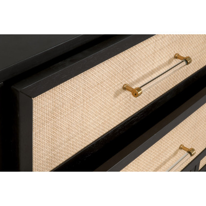 Essentials Traditions Holland 6-Drawer Double Dresser - Brushed Black Natural Rattan