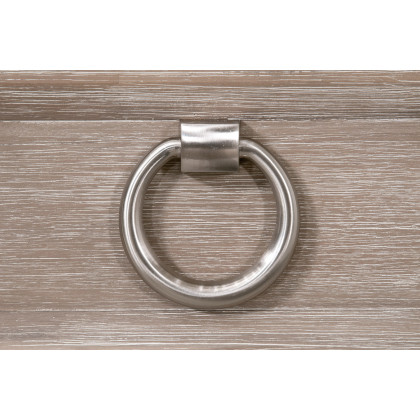 Essentials Traditions Azure Carrera 6-Drawer Double Dresser - Natural Gray Acacia, White Carrera Marble, Brushed Stainless Steel
