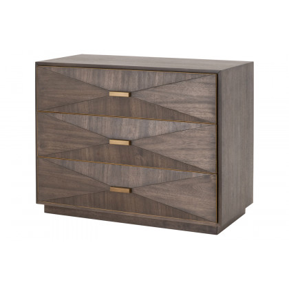 Essentials Traditions Wynn 3-Drawer Nightstand - Burnished Brown, Brushed Gold