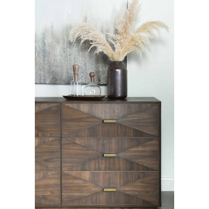Essentials Traditions Wynn 6-Drawer Double Dresser - Burnished Brown, Brushed Gold