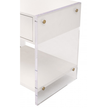 Essentials - Sonia 1-Drawer Nightstand in Pearl Shagreen, Lucite, Brushed Brass