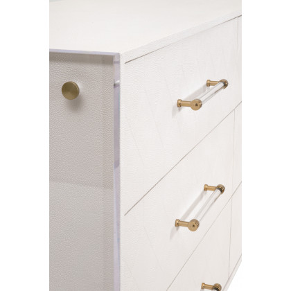 Essentials - Sonia 6-Drawer Double Dresser in Pearl Shagreen, Lucite, Brushed Brass