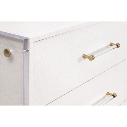 Essentials - Sonia 6-Drawer Double Dresser in Pearl Shagreen, Lucite, Brushed Brass