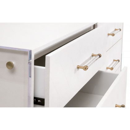 Essentials - Sonia 6-Drawer Double Dresser in Pearl Shagreen, Lucite, Brushed Brass