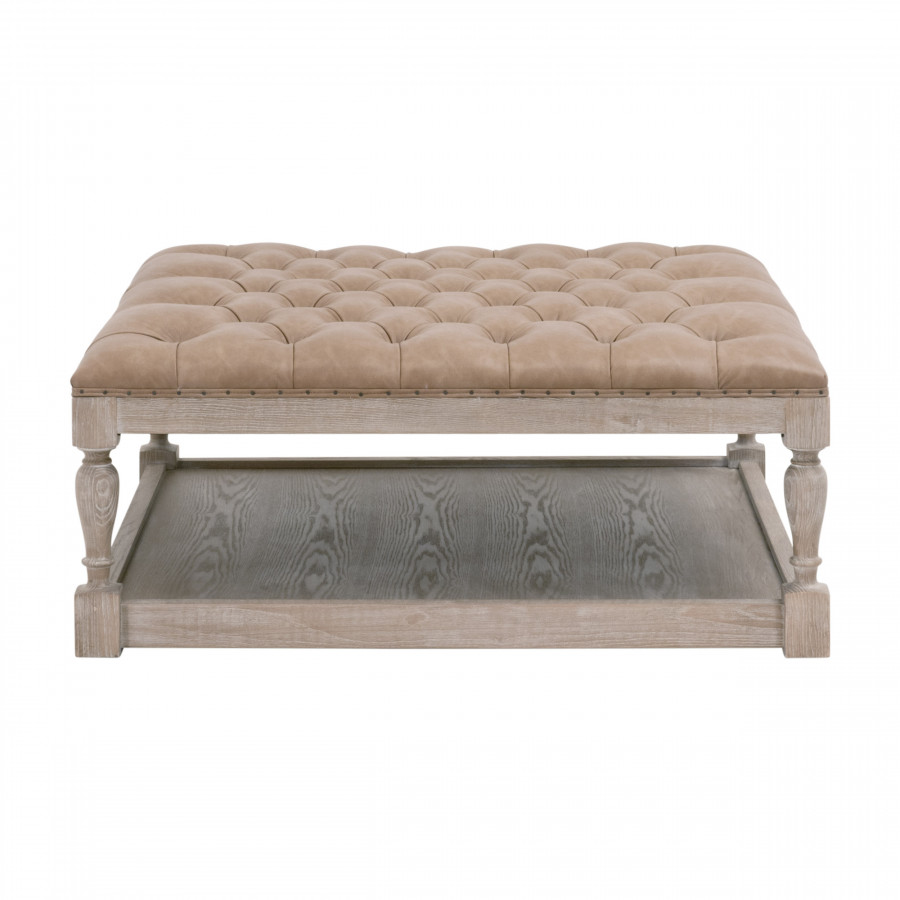 Essentials Townsend Tufted Upholstered Coffee Table - Ivanhoe-Toast, Natural Gray Ash