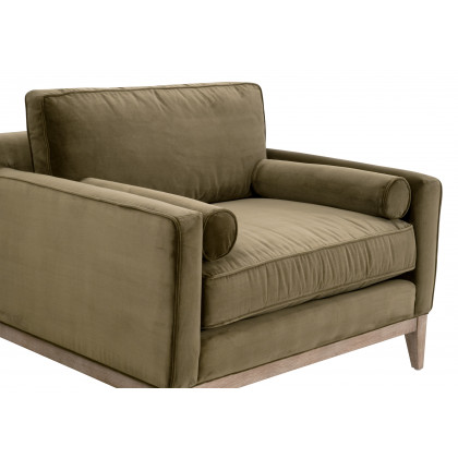 Essentials Parker Post Modern Sofa Chair - Olive Velvet, Natural Gray Oak