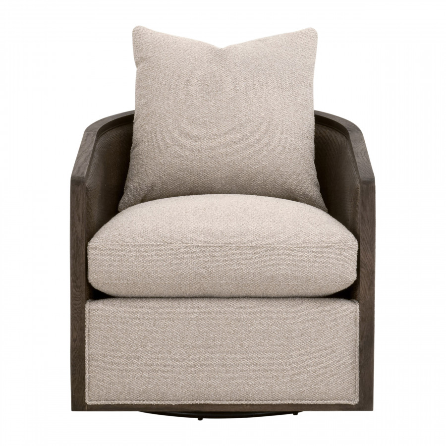 Essentials McGuire Swivel Club Chair - LiveSmart Gellar-Jute, Matte Brown Oak/Cane