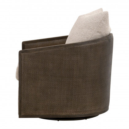 Essentials McGuire Swivel Club Chair - LiveSmart Gellar-Jute, Matte Brown Oak/Cane