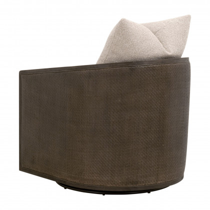Essentials McGuire Swivel Club Chair - LiveSmart Gellar-Jute, Matte Brown Oak/Cane