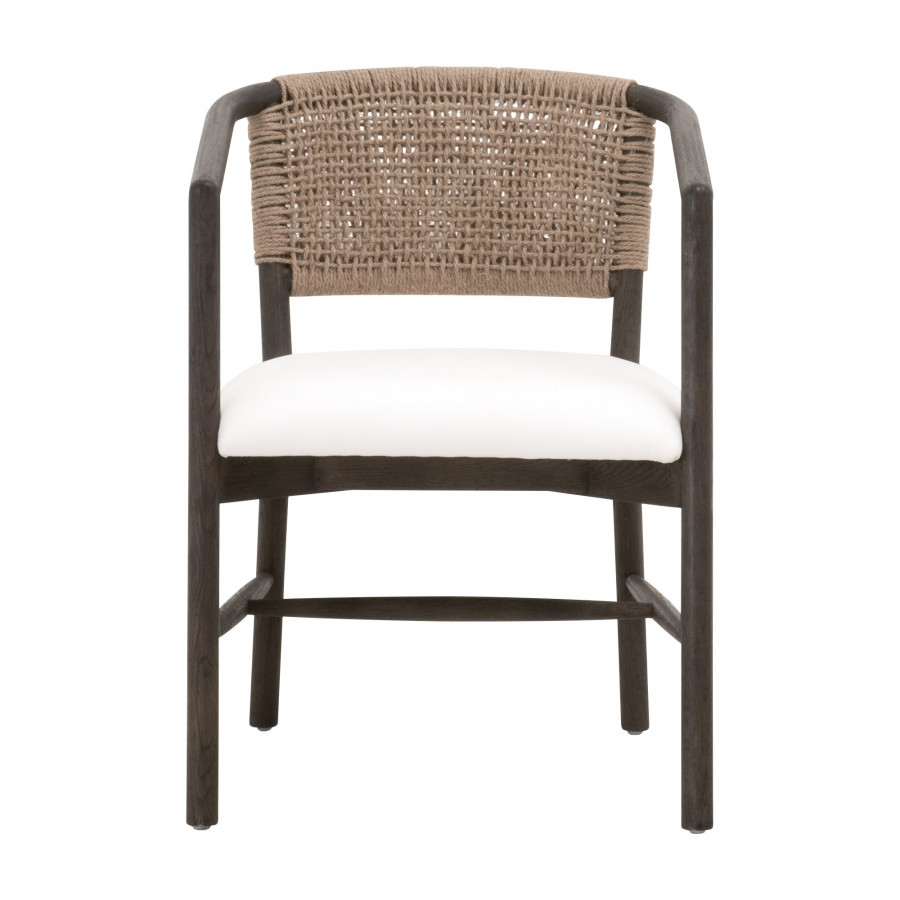 Essentials - Juxtaposition Accent Chair in LiveSmart Peyton-Pearl, Matte Brown Oak, Jute Twine