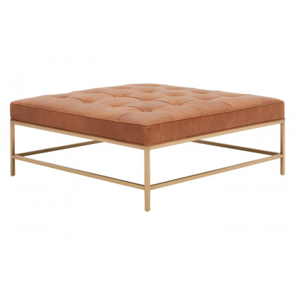 Essentials Brule Upholstered Coffee Table - Whiskey Brown Brushed Brass