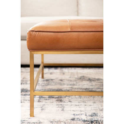 Essentials Brule Upholstered Coffee Table - Whiskey Brown Brushed Brass