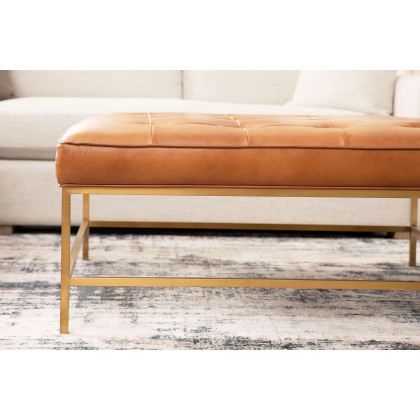 Essentials Brule Upholstered Coffee Table - Whiskey Brown Brushed Brass