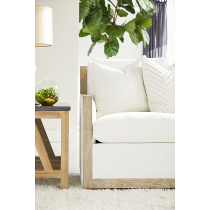 Essentials - Manhattan 85" Wood Trim Sofa in LiveSmart Peyton Pearl Natural Gray