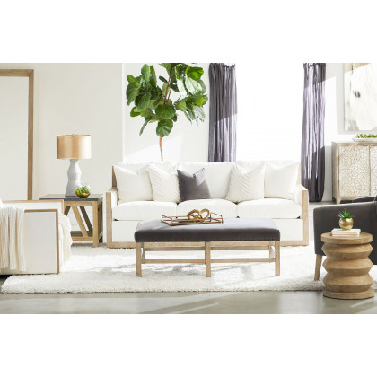 Essentials - Manhattan 85" Wood Trim Sofa in LiveSmart Peyton Pearl Natural Gray