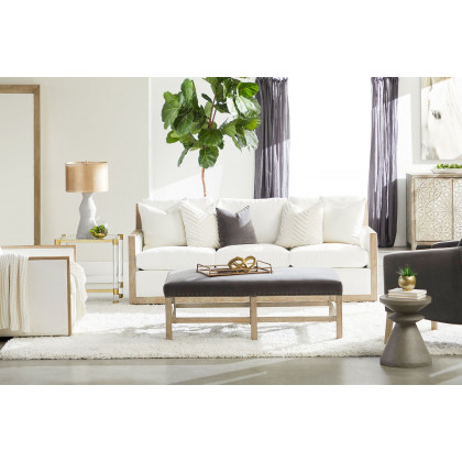 Essentials - Manhattan 85" Wood Trim Sofa in LiveSmart Peyton Pearl Natural Gray