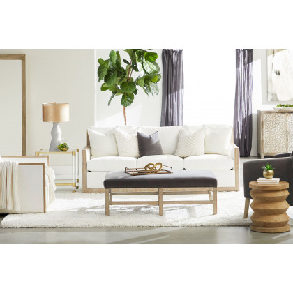 Essentials - Manhattan 85" Wood Trim Sofa in LiveSmart Peyton Pearl Natural Gray