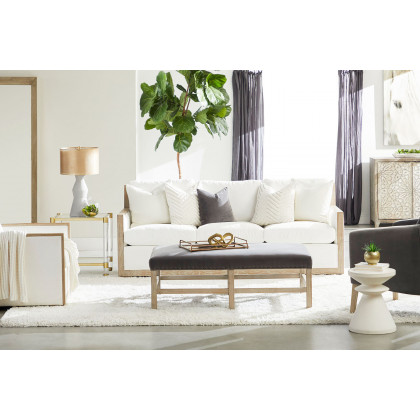 Essentials - Manhattan 85" Wood Trim Sofa in LiveSmart Peyton Pearl Natural Gray