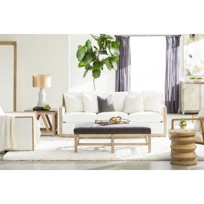 Essentials - Manhattan 85" Wood Trim Sofa in LiveSmart Peyton Pearl Natural Gray