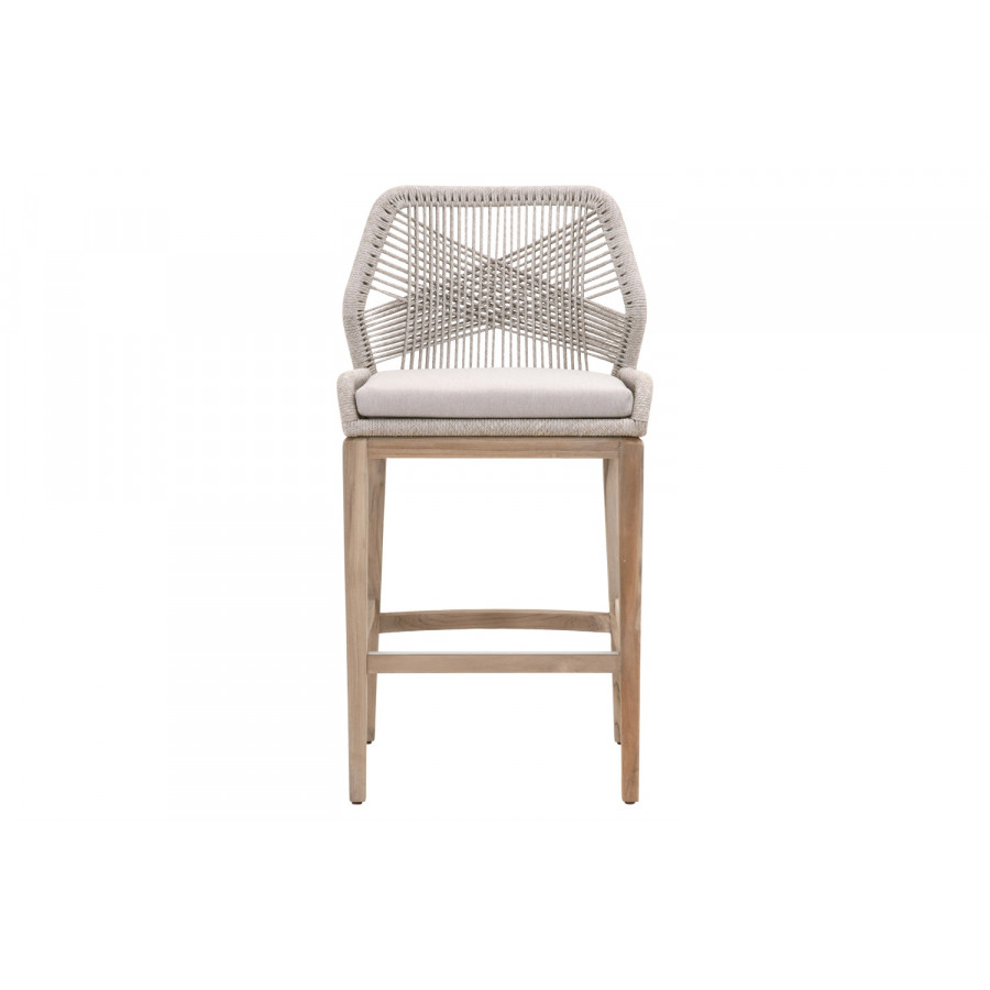Essentials Woven Loom Outdoor Barstool - Taupe White Gray Teak